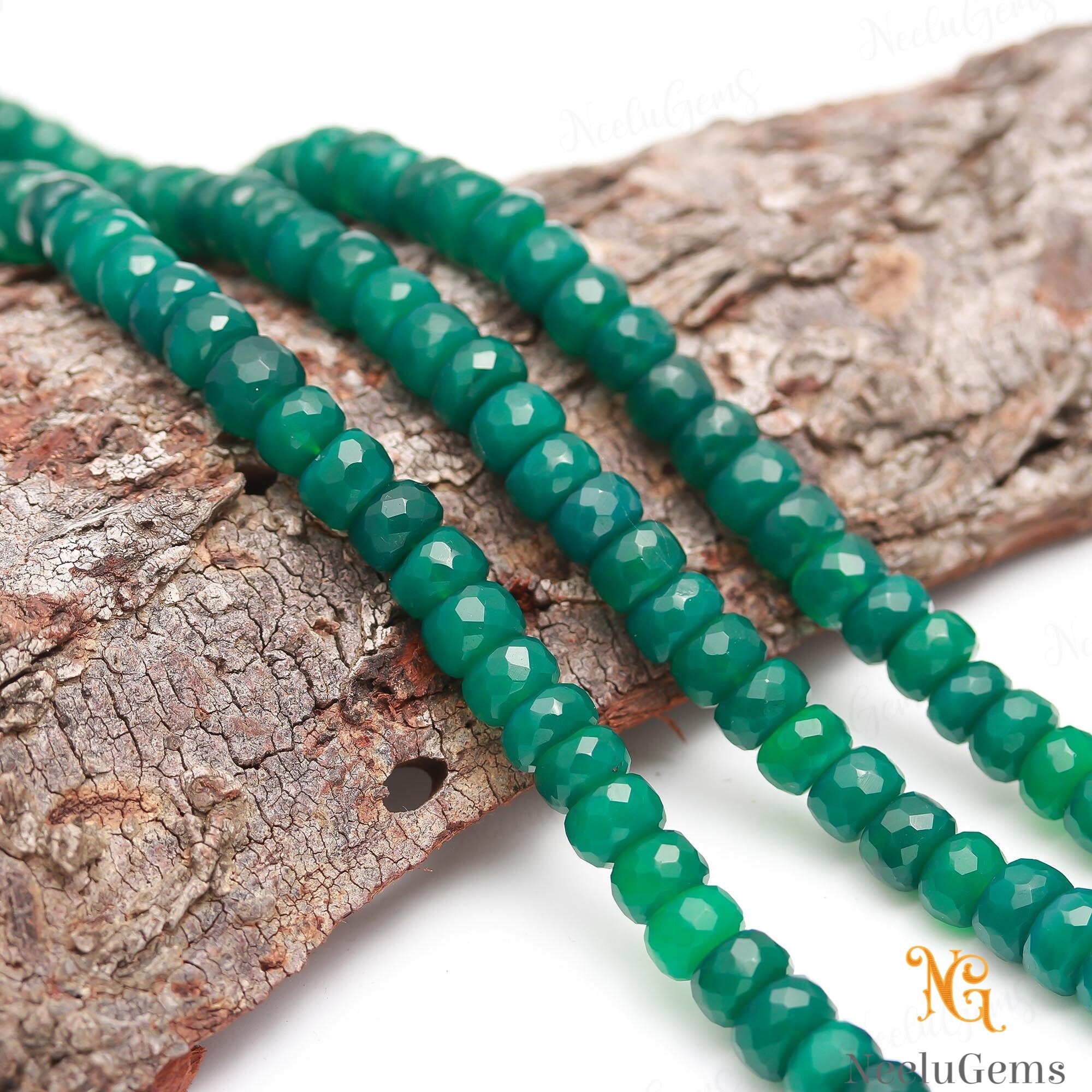 Aaa+ Green Onyx Faceted Rondelle Beads, 10-11 Mm Natural Green Onyx Indian Cut Beads, 9" Loose Gemstone Beads For Handmade Jewelry