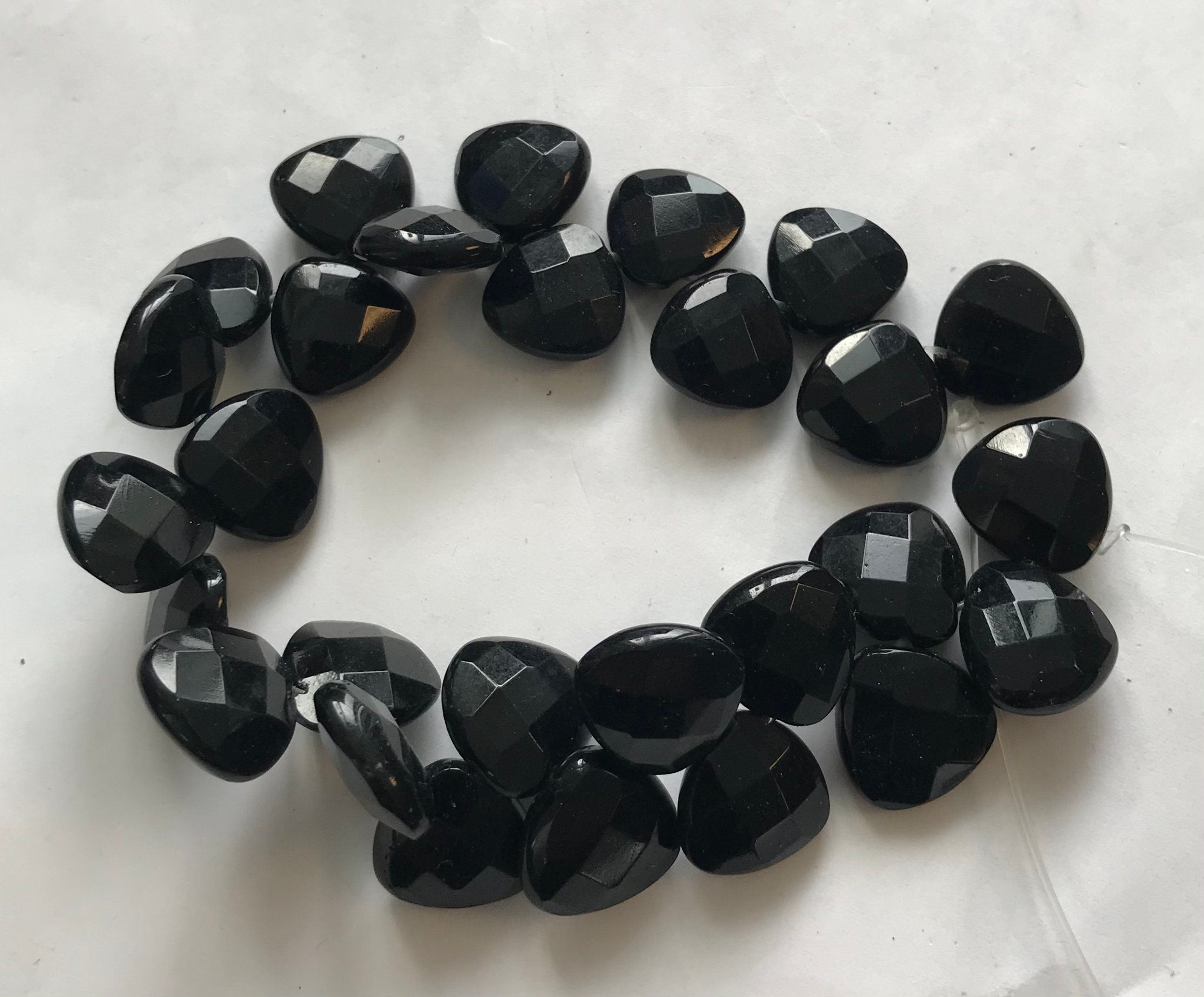 Black Onyx 14x14x5mm Faceted Teardrop Gemstone Beads -7.5 Inch--26 Beads