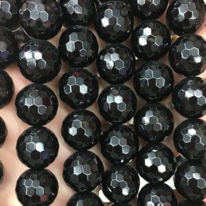 Black Onyx Faceted Beads, Natural Gemstone Beads, Round Stone Beads For Jewelry Making, 4mm 6mm 8mm 10mm 12mm 14mm 15''
