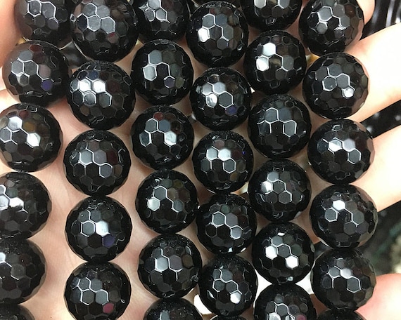 Black Onyx Faceted Beads, Natural Gemstone Beads, Round Stone Beads For Jewelry Making, 4mm 6mm 8mm 10mm 12mm 14mm 15''