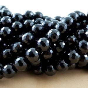 Black Onyx Beads (Round)(Faceted)(4mm)(6mm)(8mm)(10mm)(12mm)(16"Strand)