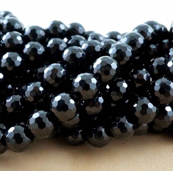 Black Onyx Beads (round)(faceted)(4mm)(6mm)(8mm)(10mm)(12mm)(16"strand)