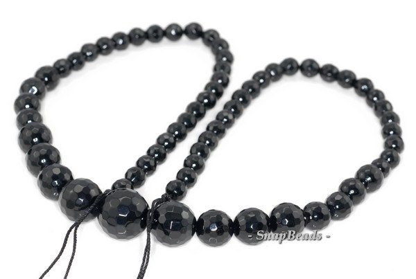 Black Onyx Gemstone Black Faceted Gradated Round 6mm-14mm Loose Beads 18 Inch Full Strand (90148338-444)