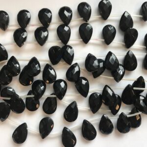 onyx faceted flat teardrop 9x6x4mm gemstone Bead -15.5 inch strand