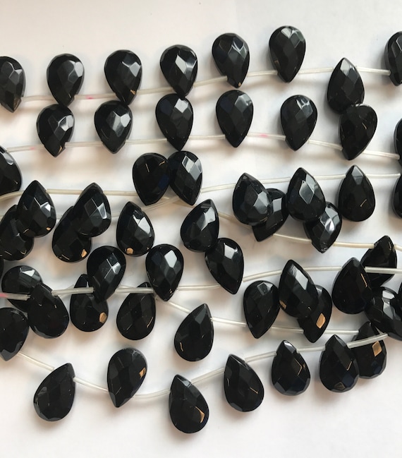 Onyx Faceted Flat Teardrop 9x6x4mm Gemstone Bead -15.5 Inch Strand