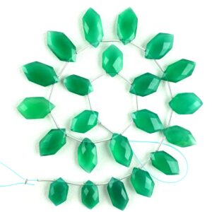 Faceted Green Onyx Gemstone Strand: Designer Shape Jewelry (8x15-10x19 mm)