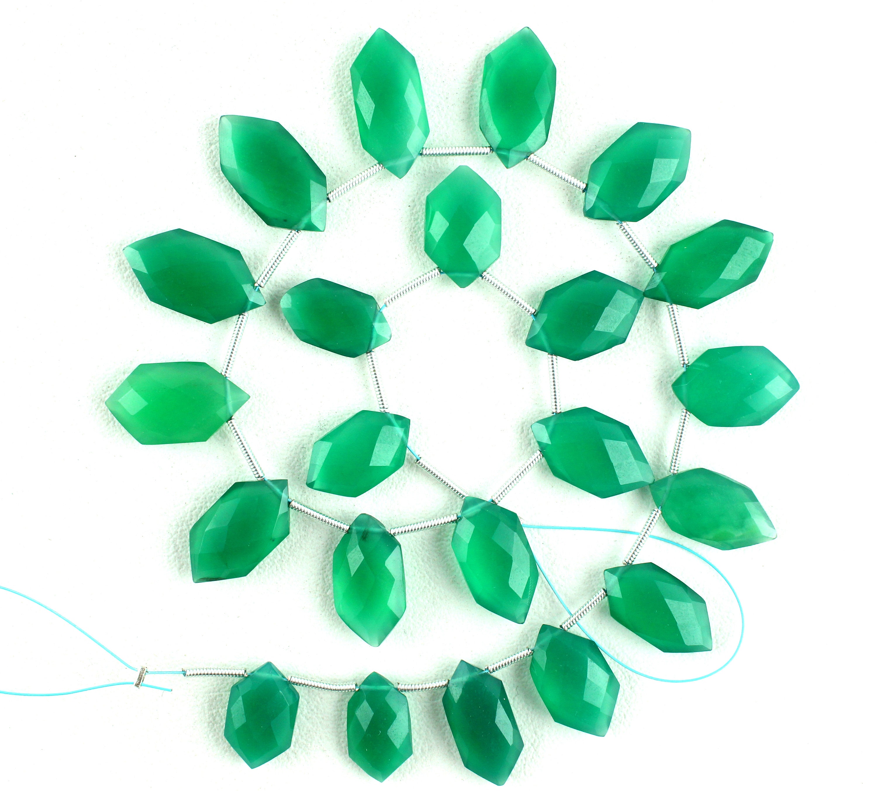 Faceted Green Onyx Gemstone Strand: Designer Shape Jewelry (8x15-10x19 Mm)
