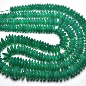 Green Onyx German Cut Rondelle Beads - 8 inches - Natural Faceted Green Onyx  Rondelle - Size is 7 - 11.5 mm #2498