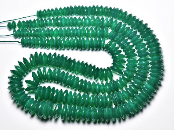 Green Onyx German Cut Rondelle Beads - 8 Inches - Natural Faceted Green Onyx  Rondelle - Size Is 7 - 11.5 Mm #2498