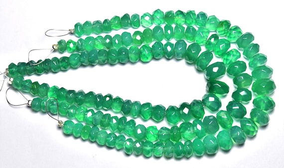 Green Onyx Rondelle Beads - 8 Inches - Natural Super Quality Green Onyx Faceted Rondelles - Size Is 6-10mm #600