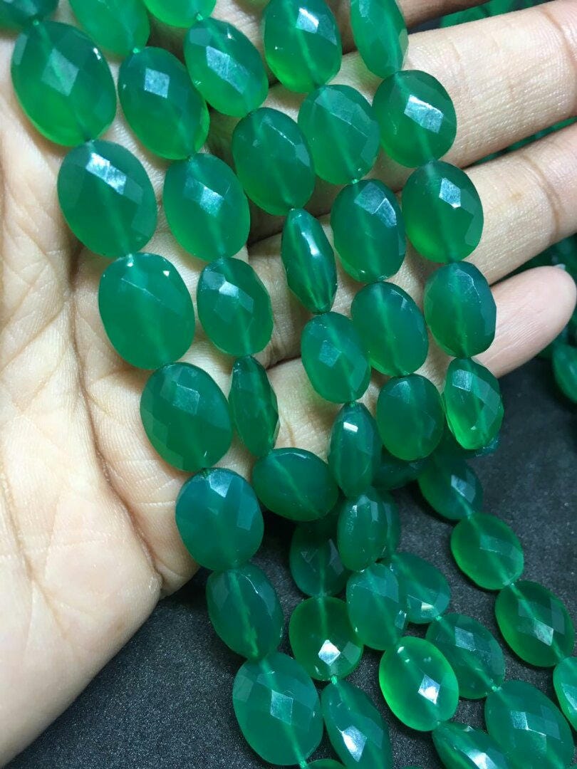 On Sale Finest Quality Green Onyx 9mm/12mm Oval Faceted Beads, Onyx 14 Inches Strand Beads