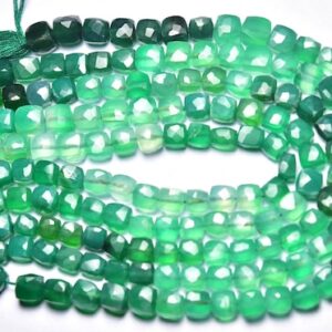 Green Onyx Box Beads - 8 inches - Natural Super Quality Faceted Green Onyx Briolette - Size is 5.5 - 6 mm #2506