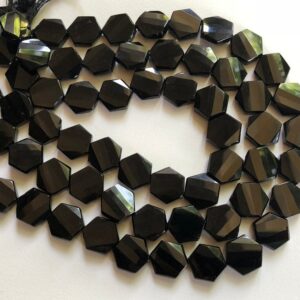 16mm Black Onyx Faceted Hexagon Beads, Natural Black Onyx Fancy Hexagon Beads, Black Onyx Necklace (6.5in To 13in Options) - Ang1