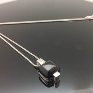 Black Onyx Necklace / / 925 Sterling Silver With Rhodium Finish / / 16" Silver Box Chain Included