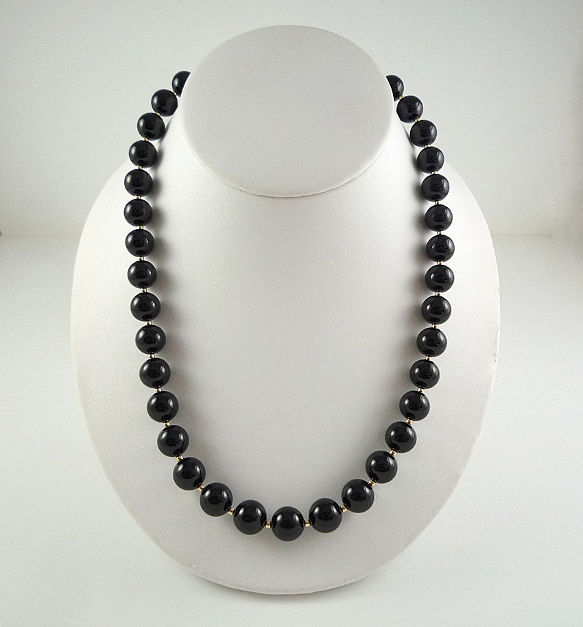 Black Onyx And Gold Necklace Onyx Gemstone Necklace Black Bead Necklace Short 18.75-inch Onyx Strand