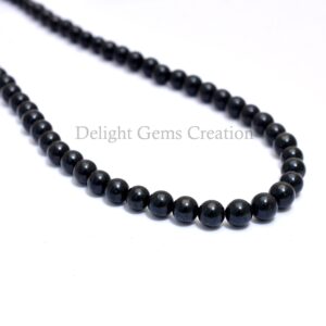 Black Onyx Beaded Necklace, 6-7mm Smooth Round Gemstone, 18 Inch