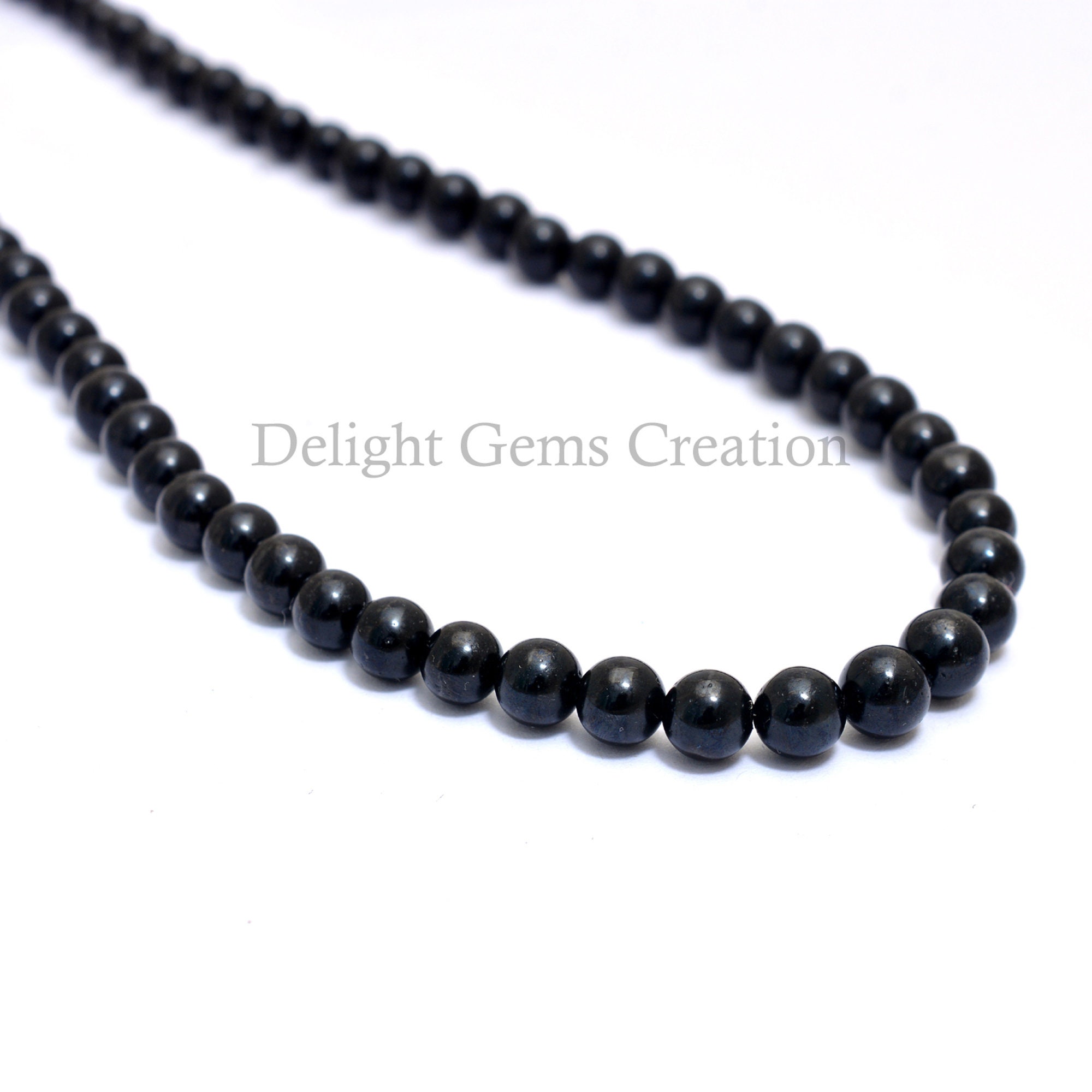 Black Onyx Beaded Necklace, 6-7mm Smooth Round Gemstone, 18 Inch