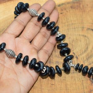 Black Onyx Beaded 925 Sterling Silver Necklace ~ Beaded Jewelry