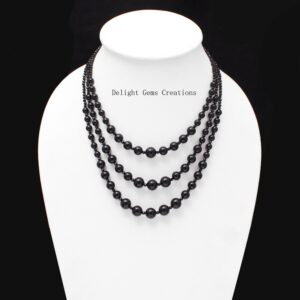 Black Onyx Multi Strand Beaded Necklace, AAA Gemstone