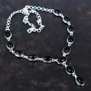 Black Onyx Sterling Silver Necklace, Handmade Adjustable Gemstone Jewelry