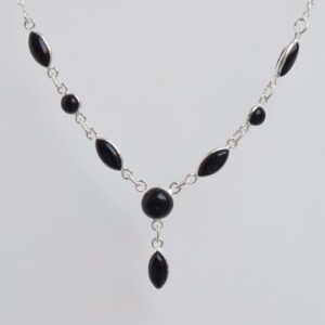 Black Onyx Sterling Silver Chain Necklace, Elegant Gemstone