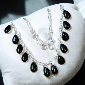 Black Onyx Sterling Silver Charm Necklace: Handmade Bohemian Jewelry
