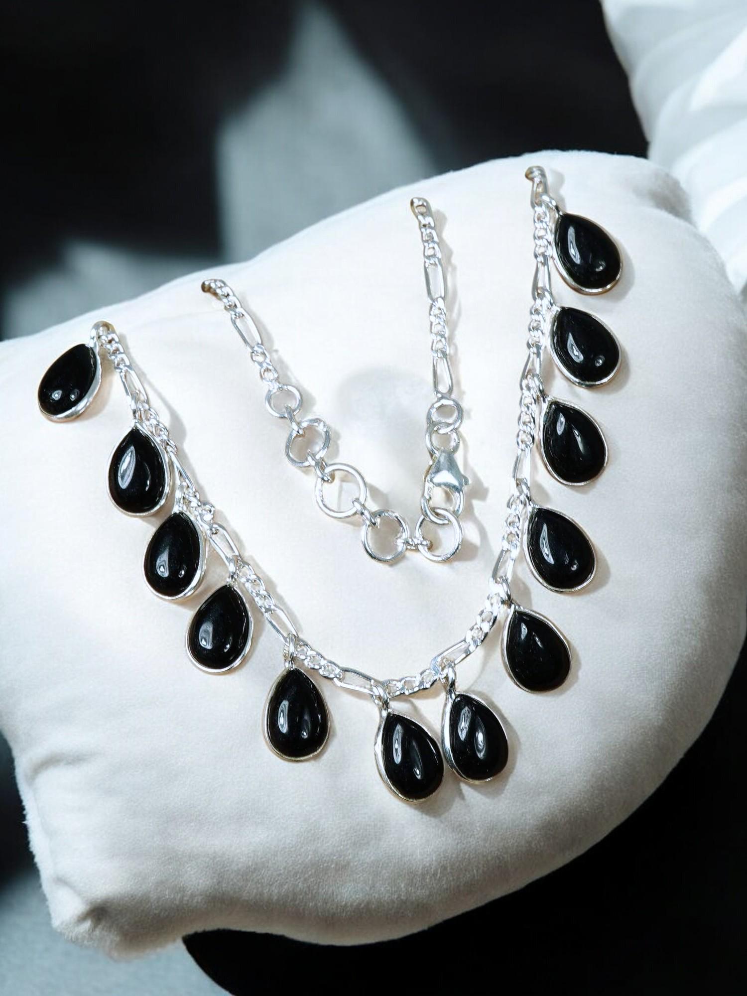 Black Onyx Sterling Silver Charm Necklace: Handmade Bohemian Jewelry
