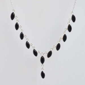 Black Onyx Sterling Silver Necklace: Marquise Gemstone Chain