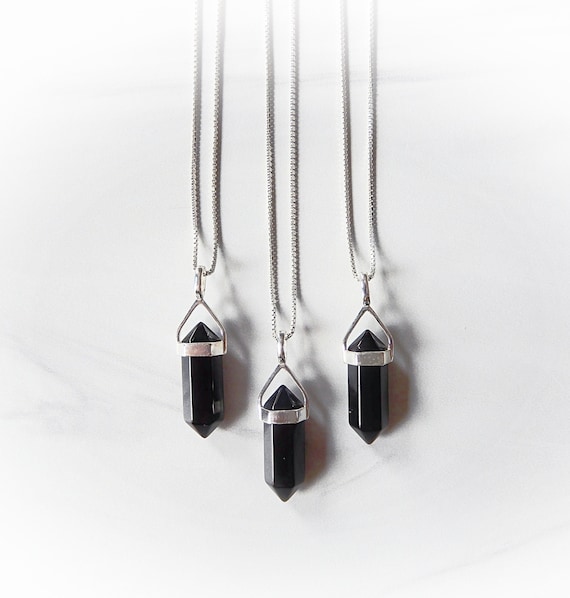 Black Onyx Necklace Sterling Silver • Black Onyx Point • Sterling Gemstone Points • Healing Crystal • Layering Necklace • Holiday Gift