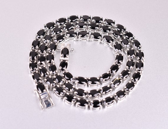 Black Onyx Tennis Necklace – Oval Shaped Tennis Chain, Elegant Anniversary Gift For Love
