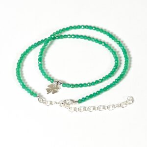 Dainty Green Onyx Necklace, Gemstone Delicate Necklace, Lucky Clover Necklace, Delicate Green Gemstone