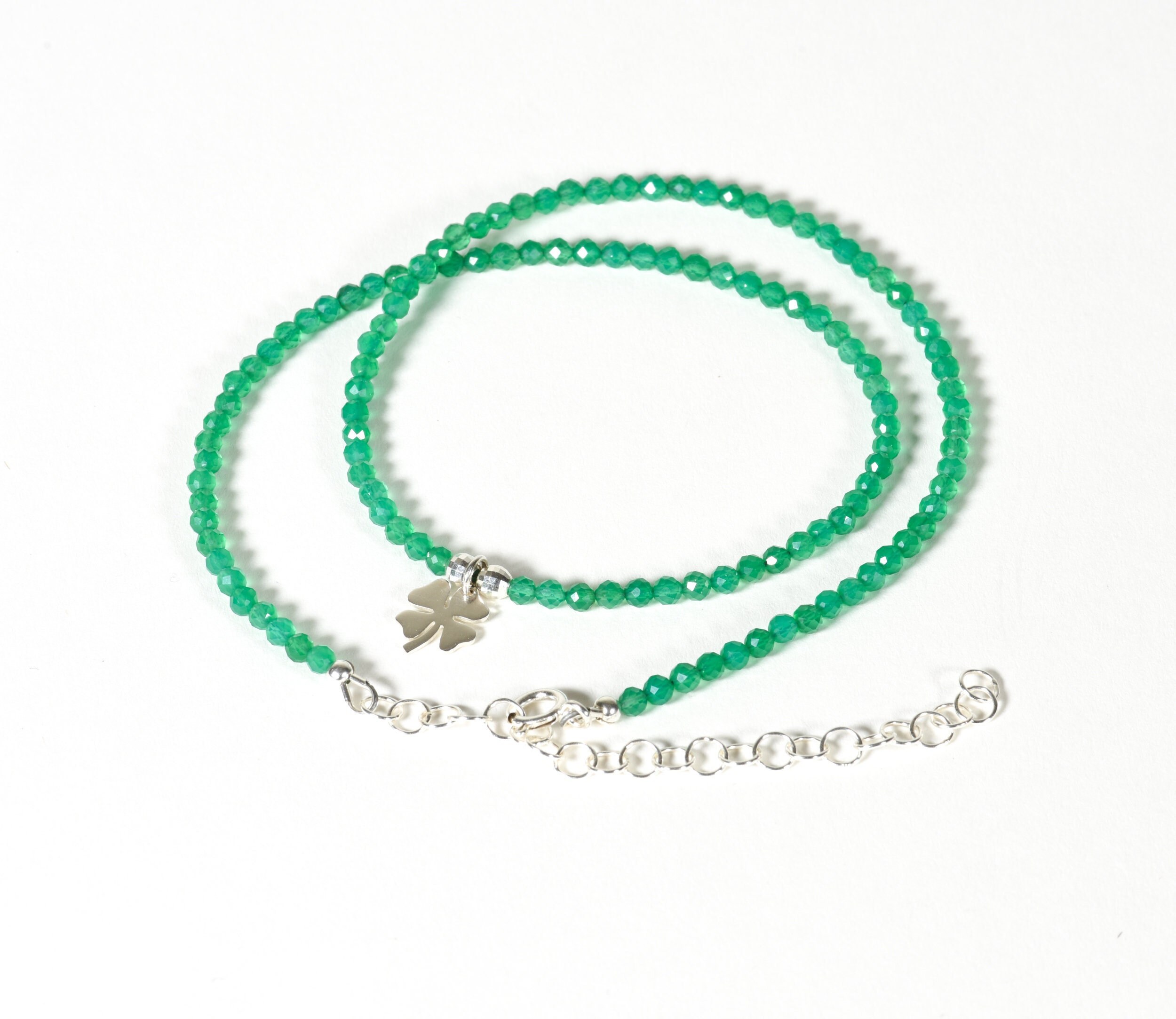 Dainty Green Onyx Necklace, Gemstone Delicate Necklace, Lucky Clover Necklace, Delicate Green Gemstone