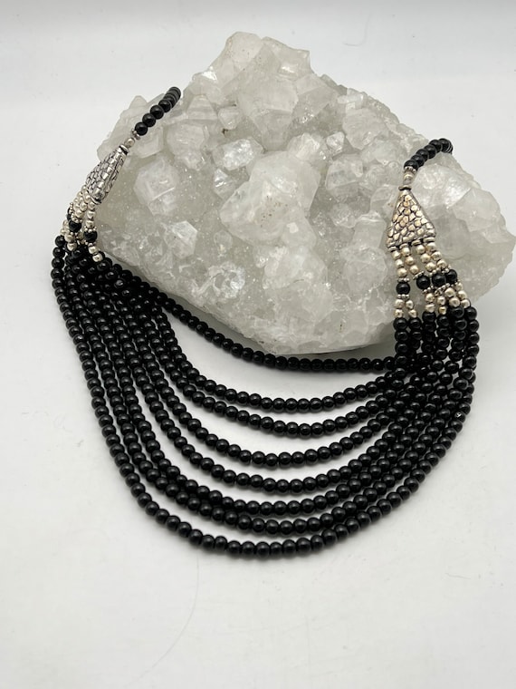 Eight Strand Black Onyx Necklace-16"