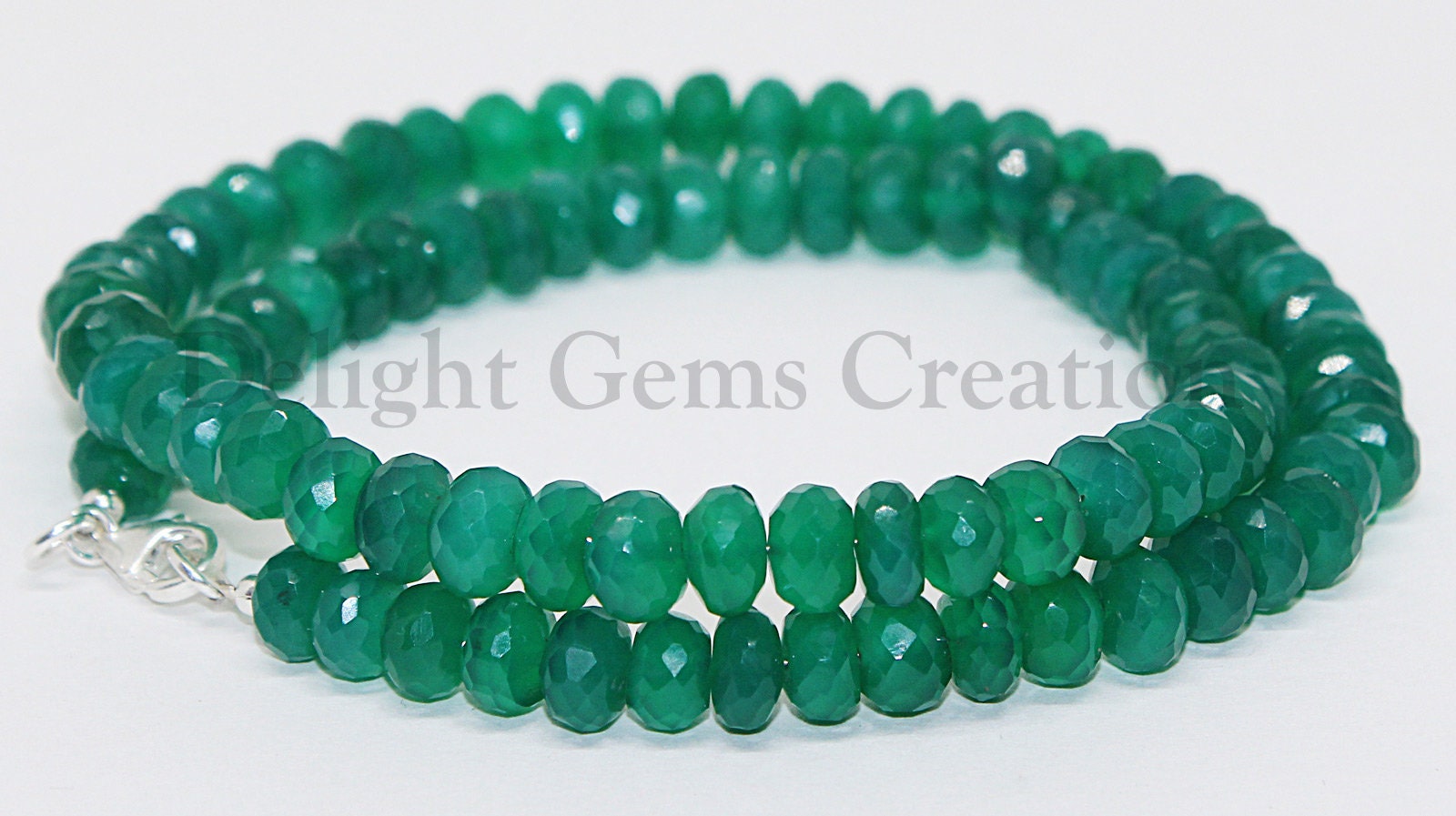 Faceted Green Onyx Beaded Necklace, Gemstone Jewelry