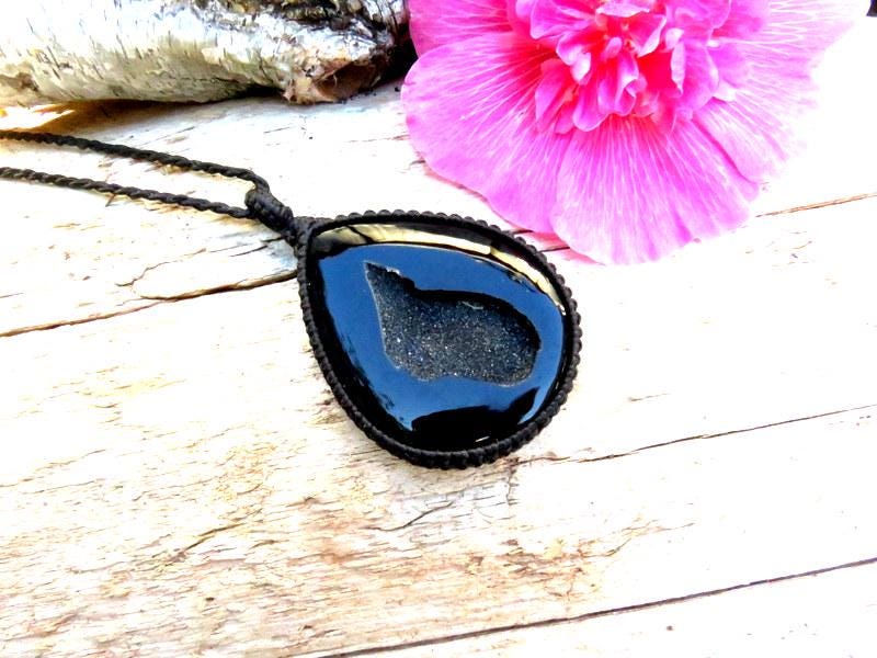 Gifts For Her, Onyx Jewelry, Black Onyx Druzy Necklace, Gemstone Jewelry, Druzy Necklace, Stone Necklace, Statement Necklace, Black Gemstone