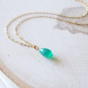 Gold, Green Onyx Briolette Necklace