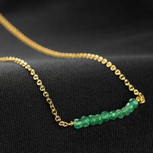 Gold Plated Brass Necklace With Green Onyx Gemstone Beads