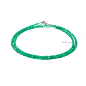 Green Onyx Beaded Necklace, Micro Faceted Gemstone, 18 Inches