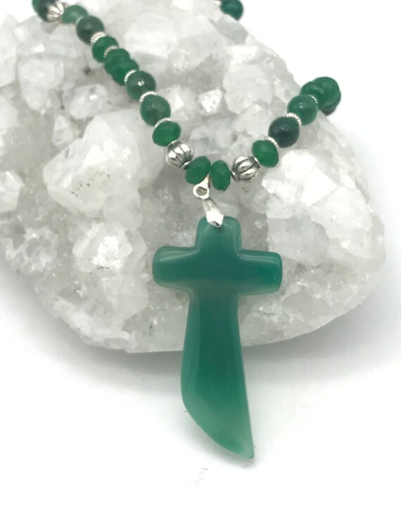 Green Onyx Cross Beaded Necklace