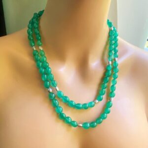 Green Onyx Necklace: Handmade Gemstone Double Strand Statement Jewelry