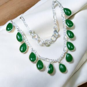 Green Onyx Teardrop Necklace: 925 Sterling Silver Boho Gemstone