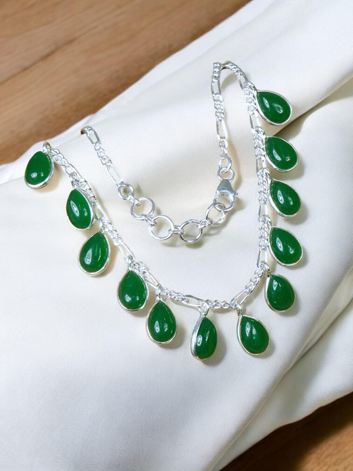 Green Onyx Teardrop Necklace: 925 Sterling Silver Boho Gemstone