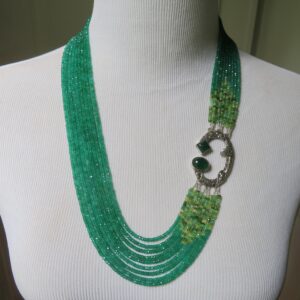 Green Onyx Waterfall Necklace: Repurposed Art Deco Brooch, Sterling Silver