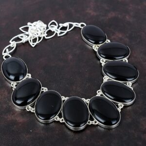 Handmade Black Onyx 925 Sterling Silver Necklace - Adjustable Chain
