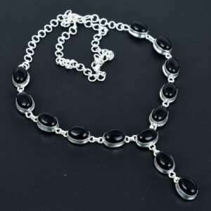 Handmade Black Onyx Necklace: 925 Sterling Silver, Adjustable Chain