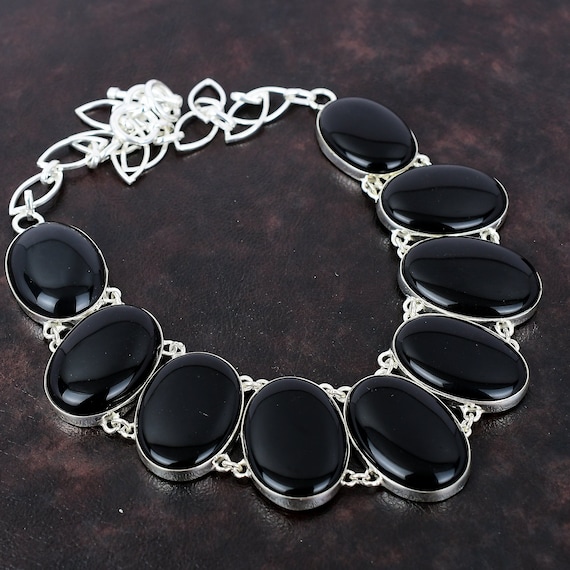 Handmade Black Onyx 925 Sterling Silver Necklace - Adjustable Chain Handmade Black Onyx 925 Sterling Silver Necklace - Adjustable Chain