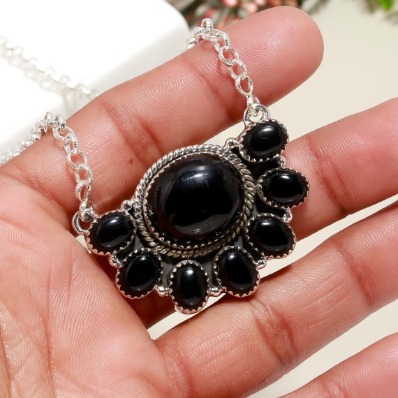 Handmade Black Onyx Sterling Silver Necklace: Gemstone Jewelry