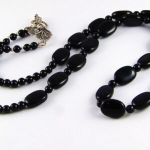 Long Black Onyx Necklace: Handmade Beaded Gemstone Jewelry