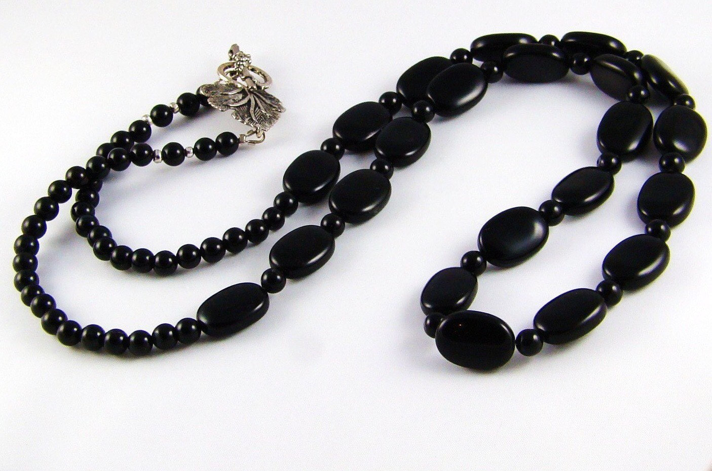Long Black Onyx Necklace: Handmade Beaded Gemstone Jewelry