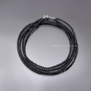 Matte Black Onyx Beaded Necklace, Sterling Silver Clasp